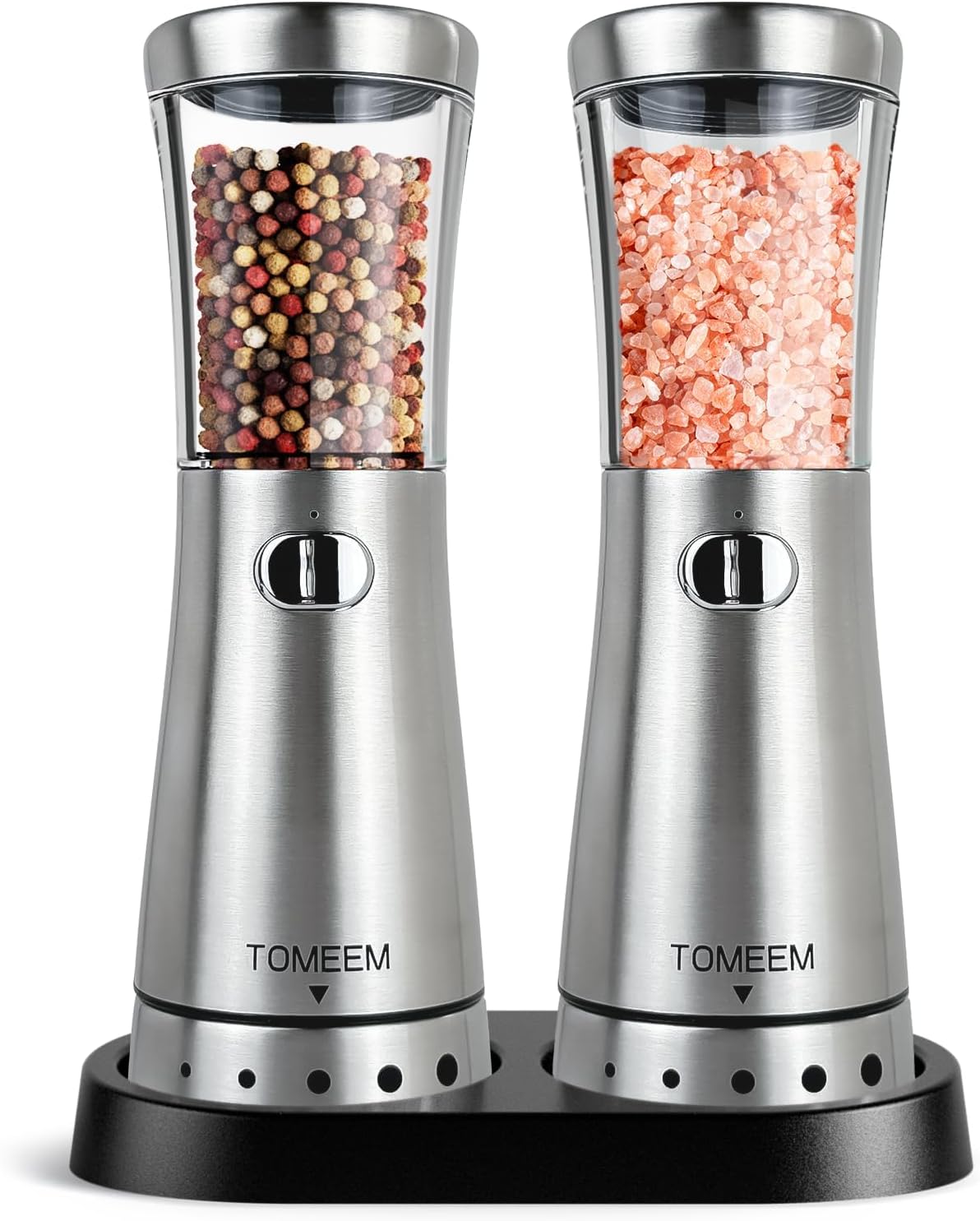 Electric Salt and Pepper Grinder Set with Storage Base for Kitchen