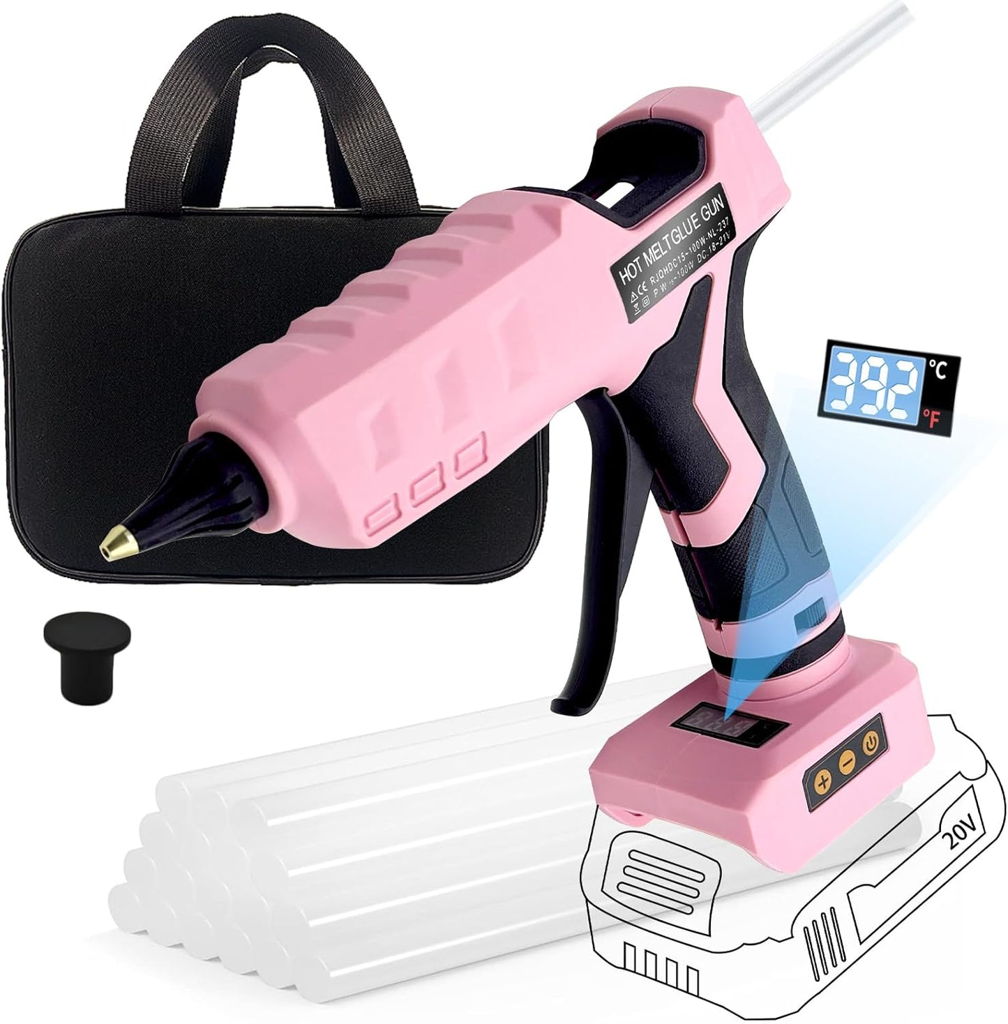 100W Cordless Hot Glue Gun for Dewalt 20V MAX Battery Use