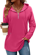 BETTE BOUTIK Womens Quarter Zip Tunic Hoodies Pullover Long Hooded