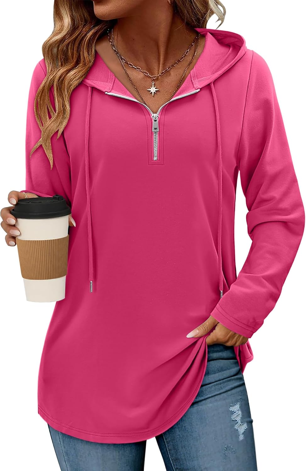 BETTE BOUTIK Womens Quarter Zip Tunic Hoodies for Comfort