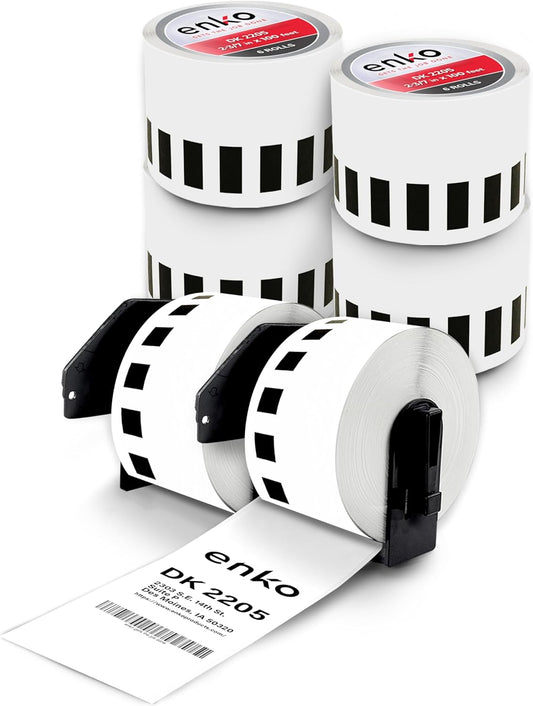enKo Compatible Continuous Paper Labels - Brother QL Printers - 6 Rolls