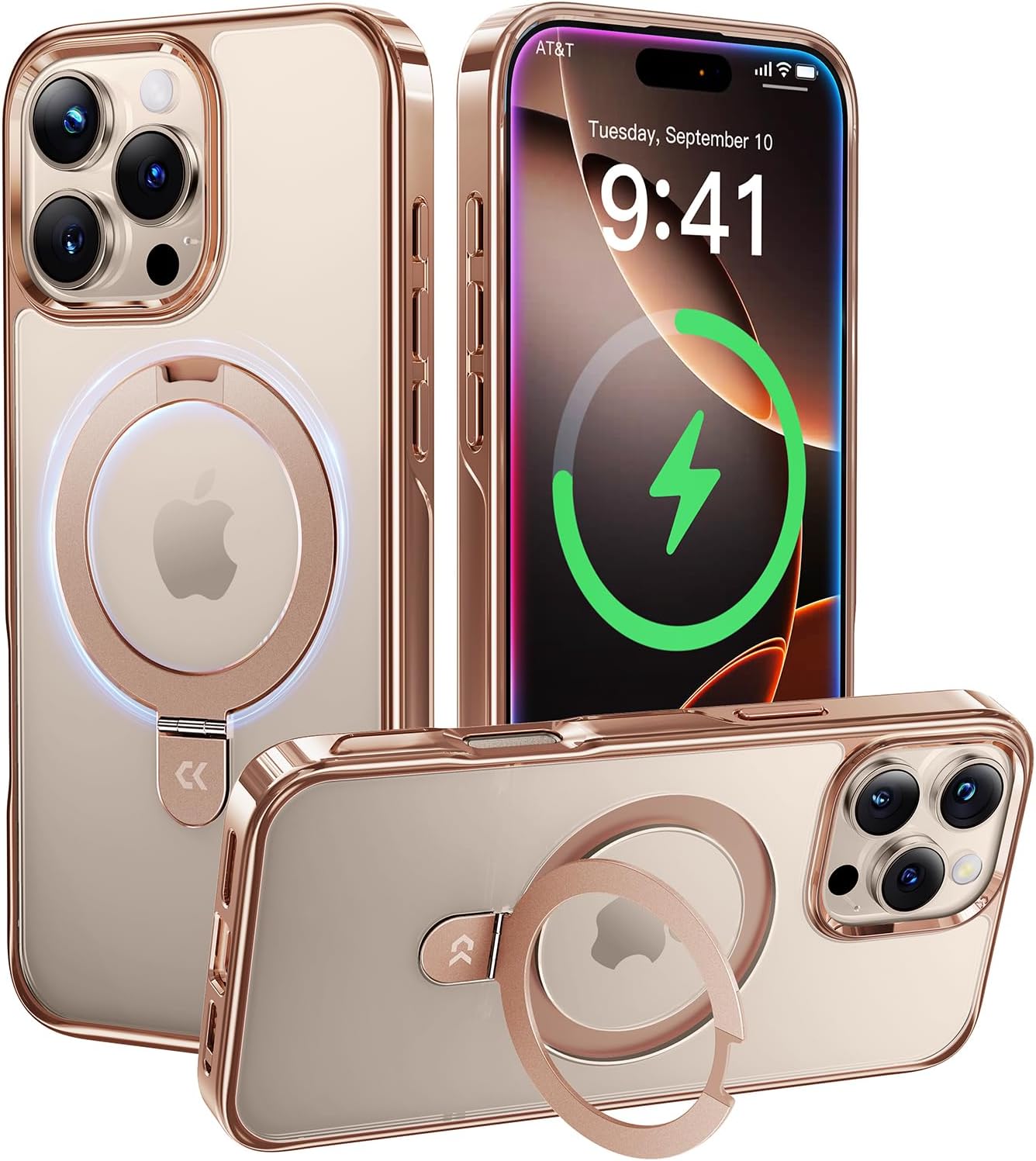 CASEKOO Gloss Gold iPhone 16 Pro Case with Stand and Protection