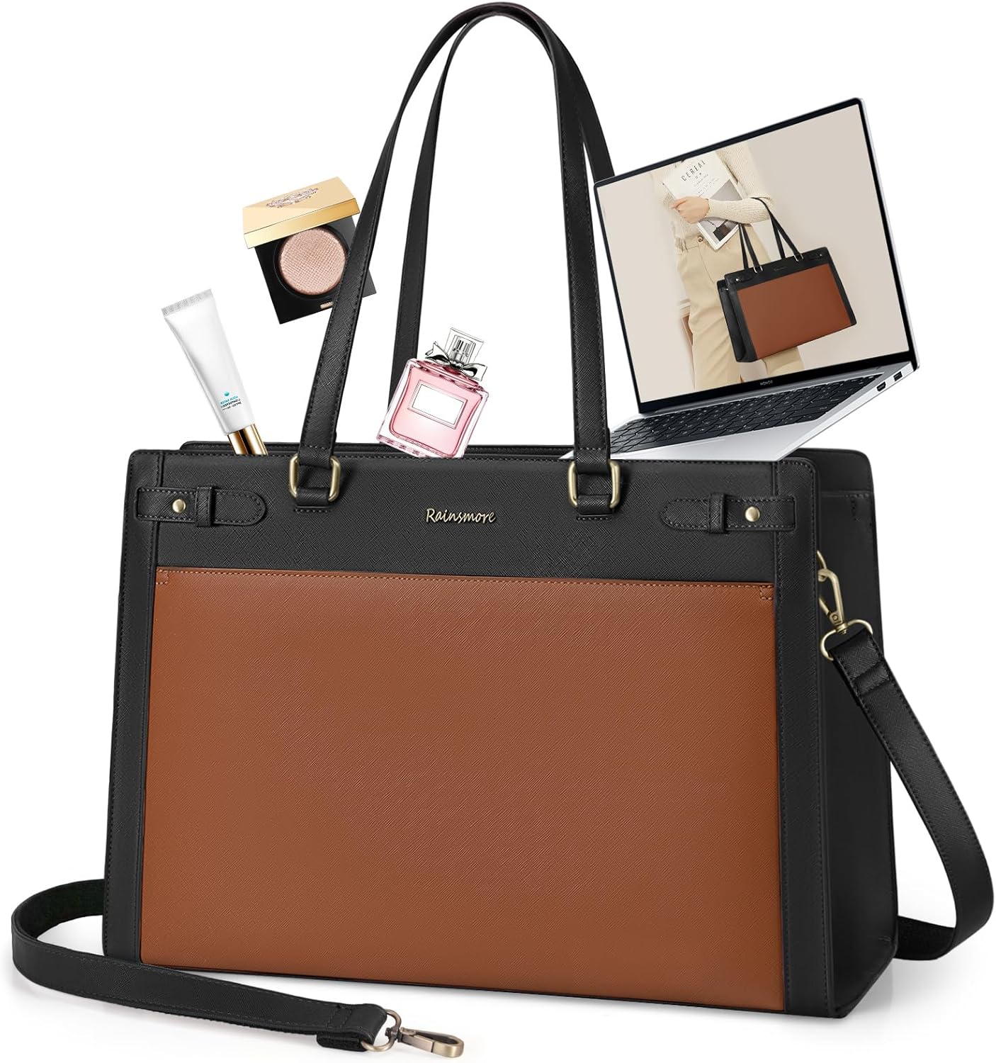 RAINSMORE Laptop Bag for Women 15.6 Inch - Stylish & Functional