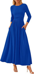 PRETTYGARDEN Women's Fall Long Sleeve Ruched Maxi Dress - Flattering