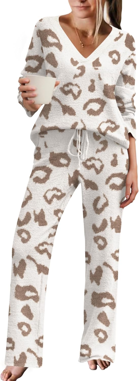 Ekouaer Womens Pajama Sets Fuzzy Fleece Sleepwear for Comfort