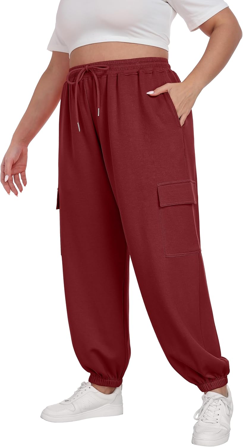 Plus Size Cargo Sweatpants for Women with Adjustable Drawstring