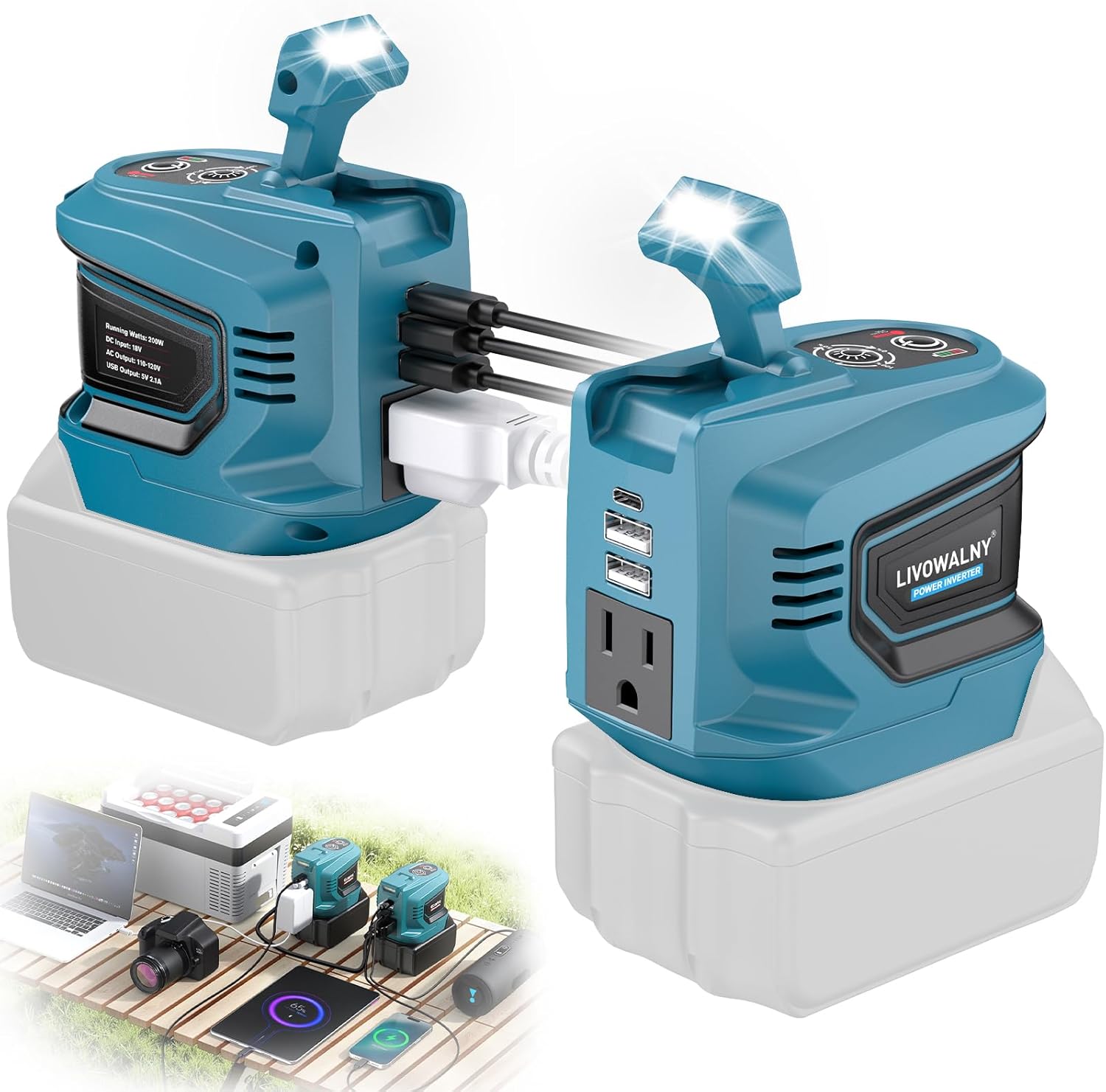 Power Inverter Compatible with Makita 18V Batteries - 200W