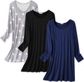 Ekouaer 3 Pack Women's Nightgowns Long Sleeve Sleep Shirts - Soft crew