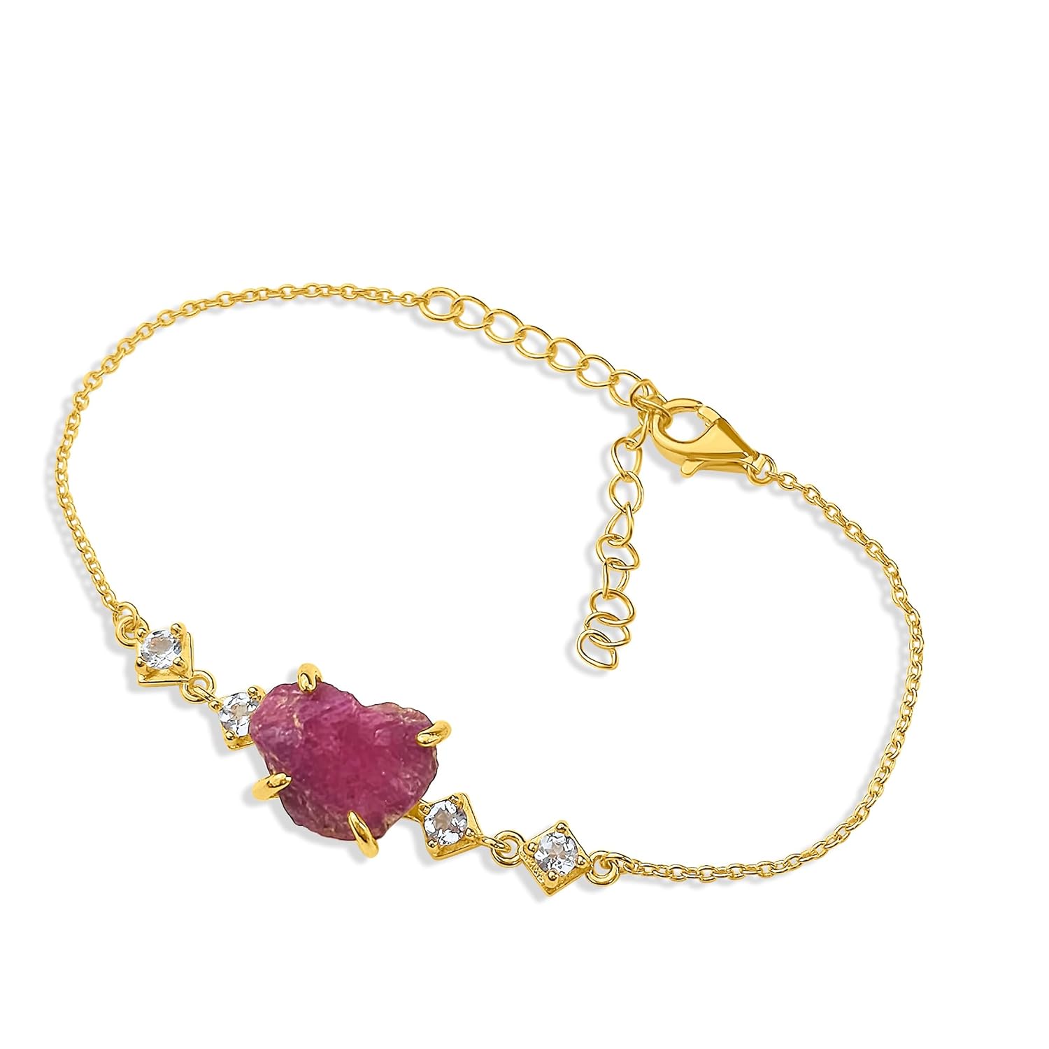 Raw Pink Sapphire Chain Bracelet for Birthstone Gift for Her
