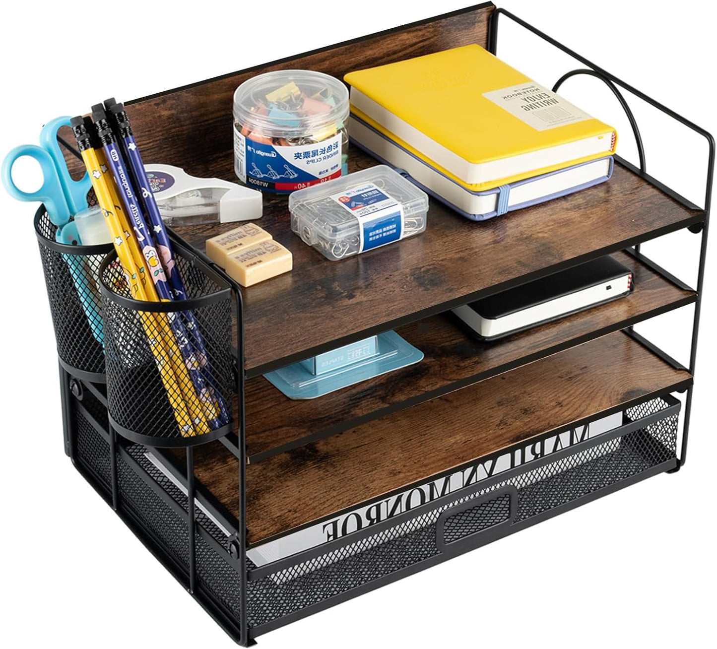 Vintage Wood Desk Organizer Set - 4 Tier