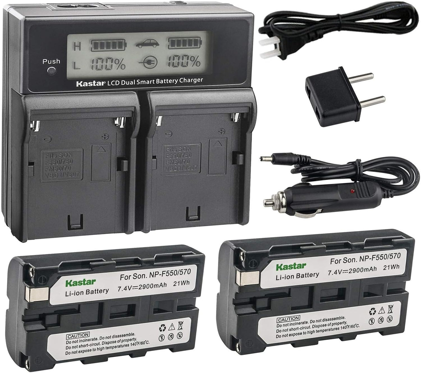 Kastar LCD Dual Fast Charger & 2 Batteries for Sony Cameras
