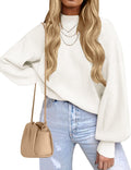 Women's Casual Turtleneck Lantern Sleeve Ribbed Knit Sweater