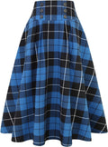 Plaid Skirt High Waist Aline Pleated Midi Skirt - Flattering Fit