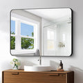 BONEWEI 30x40 in Bathroom Mirror Black Rectangle - Rounded Corners