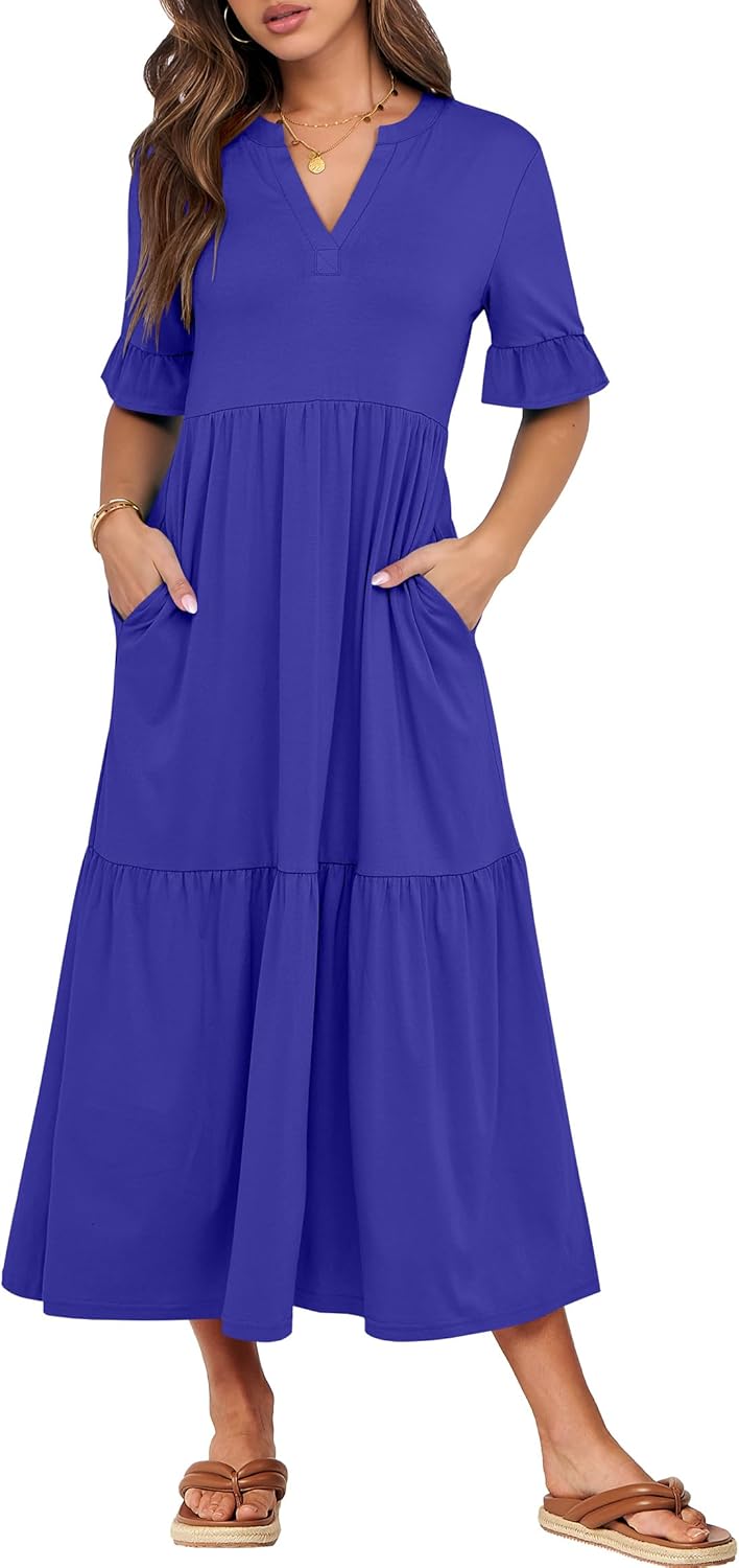 ANRABESS Women's Casual Summer Ruffle Short Sleeve Maxi Dress