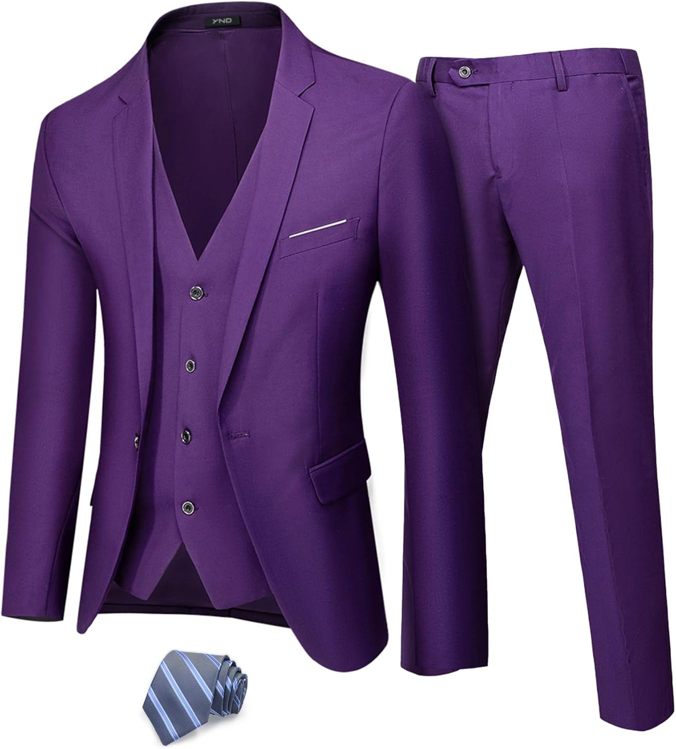 YND Men's Slim Fit 3 Piece Suit Set with One Button Blazer