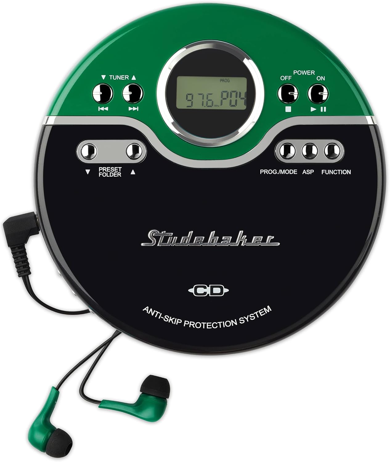 Studebaker Green Retro Portable CD Player with Mega Bass Boost