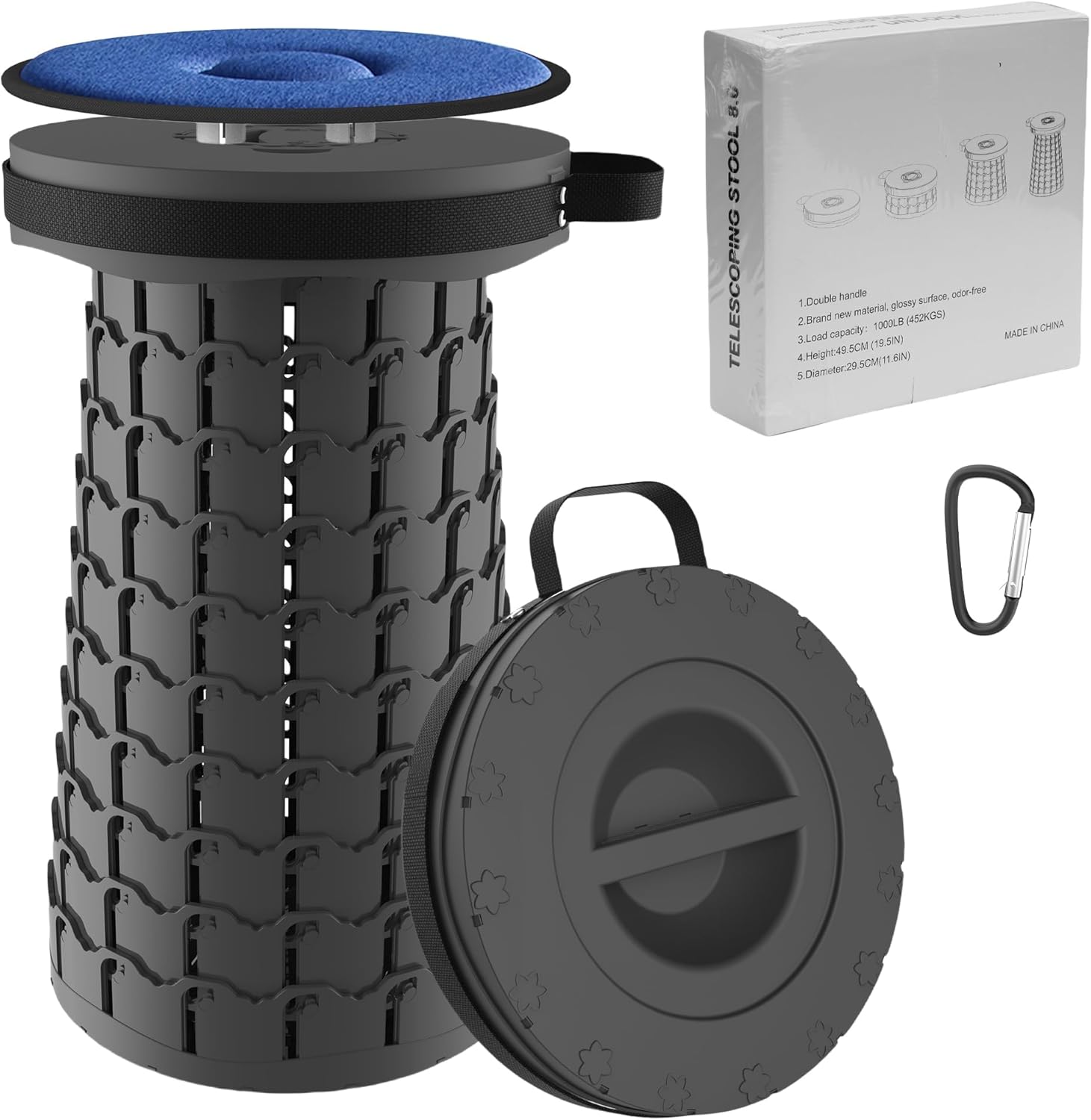 Adjustable Collapsible Stool with Cushion for Camping and Hiking