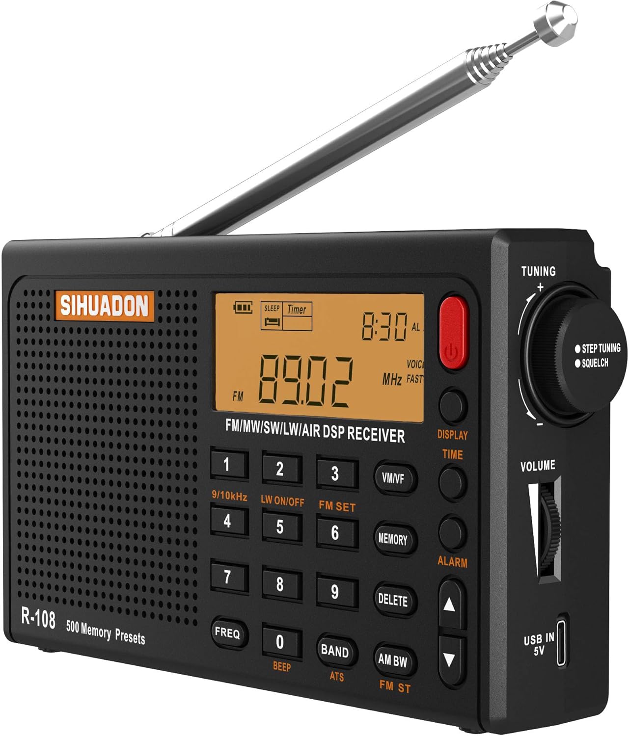 SIHUADON R108 Portable Radio with Full Band DSP and Alarm