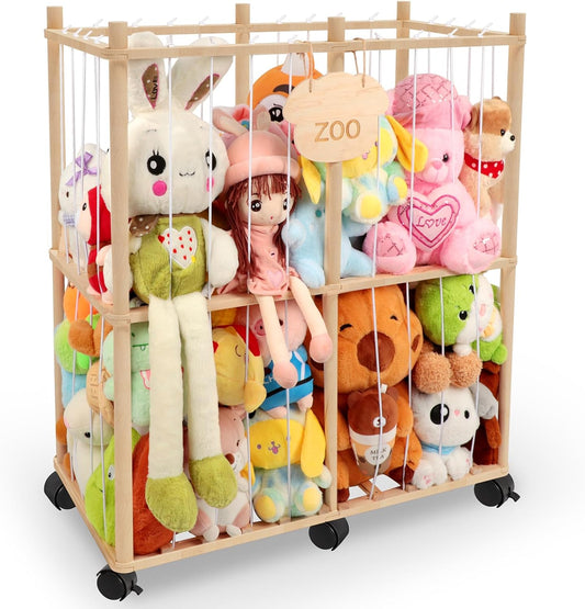 Stuffed Animal Storage Organizer with Wheels for Kids Playroom