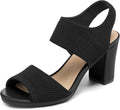 mysoft Women's Chunky Block High Heels Elastic Knit Slingback