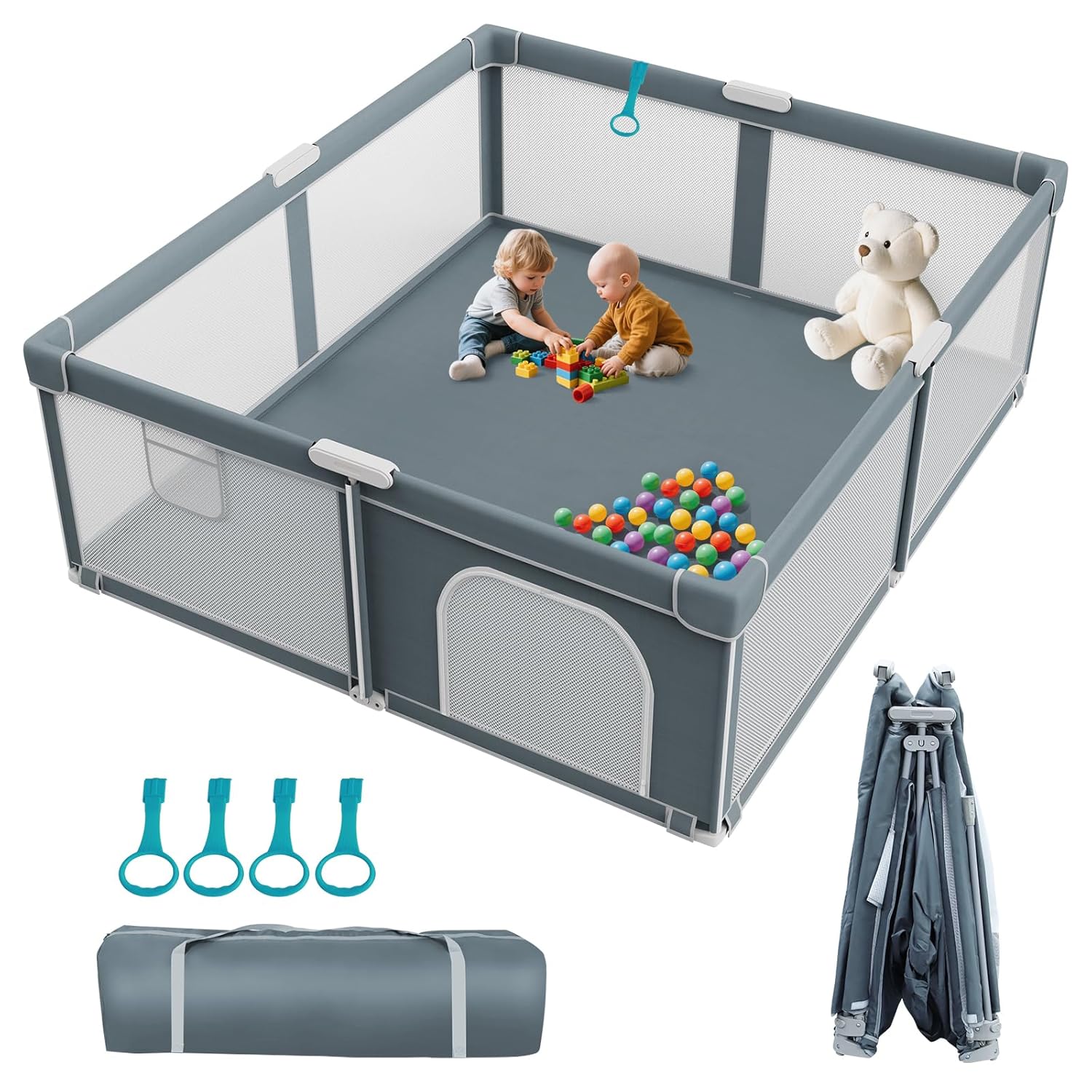 Foldable Baby Playpen for Indoor Outdoor Use - 71in x 79in