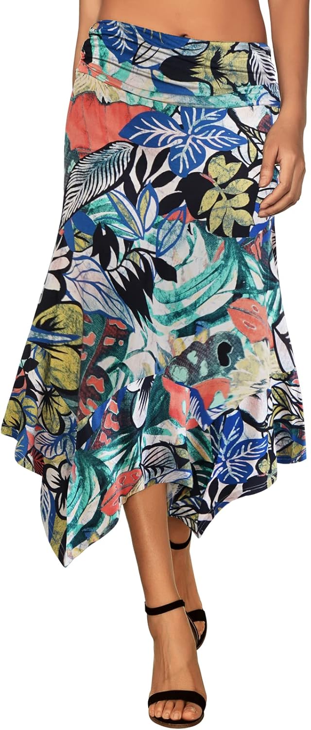DJT Women's Flowy Handkerchief Hemline Midi Skirt for All Occasions