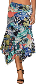 DJT Women's Flowy Handkerchief Hemline Midi Skirt - Feminine