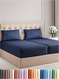 Split King Size 5 Piece Sheet Set Navy Blue - Cooling Deep Pockets