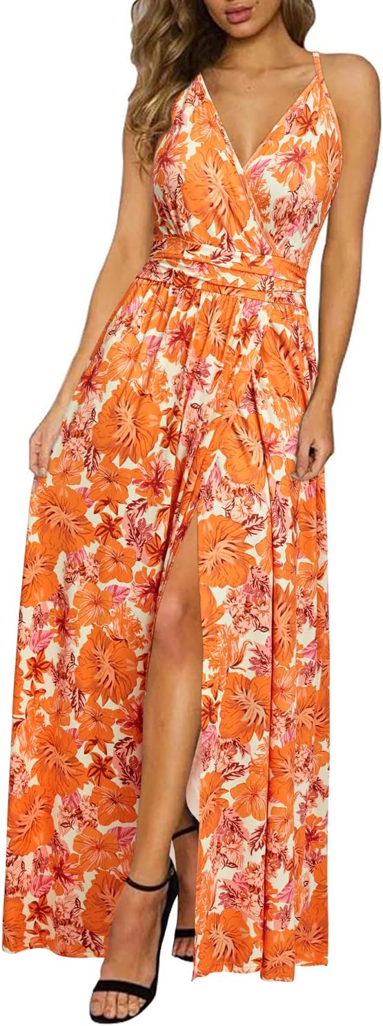 Women Summer Maxi Dress 2025 Floral Spaghetti Strap Vacation