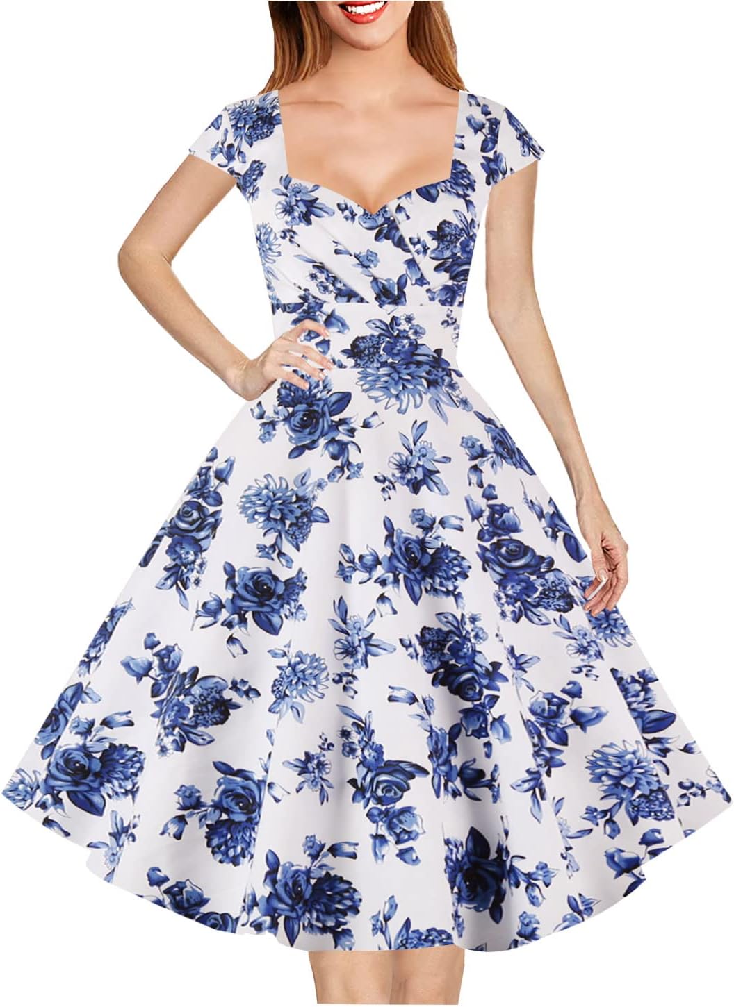 Hanpceirs Women's Cap Sleeve 1950s Retro Vintage Cocktail Dress