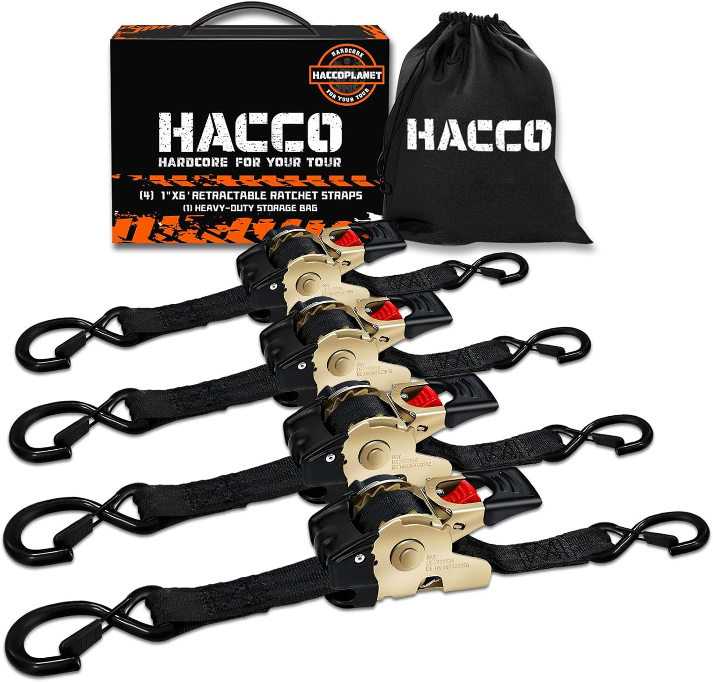 4Pk Retractable Ratchet Tie Down Straps for Secure Cargo