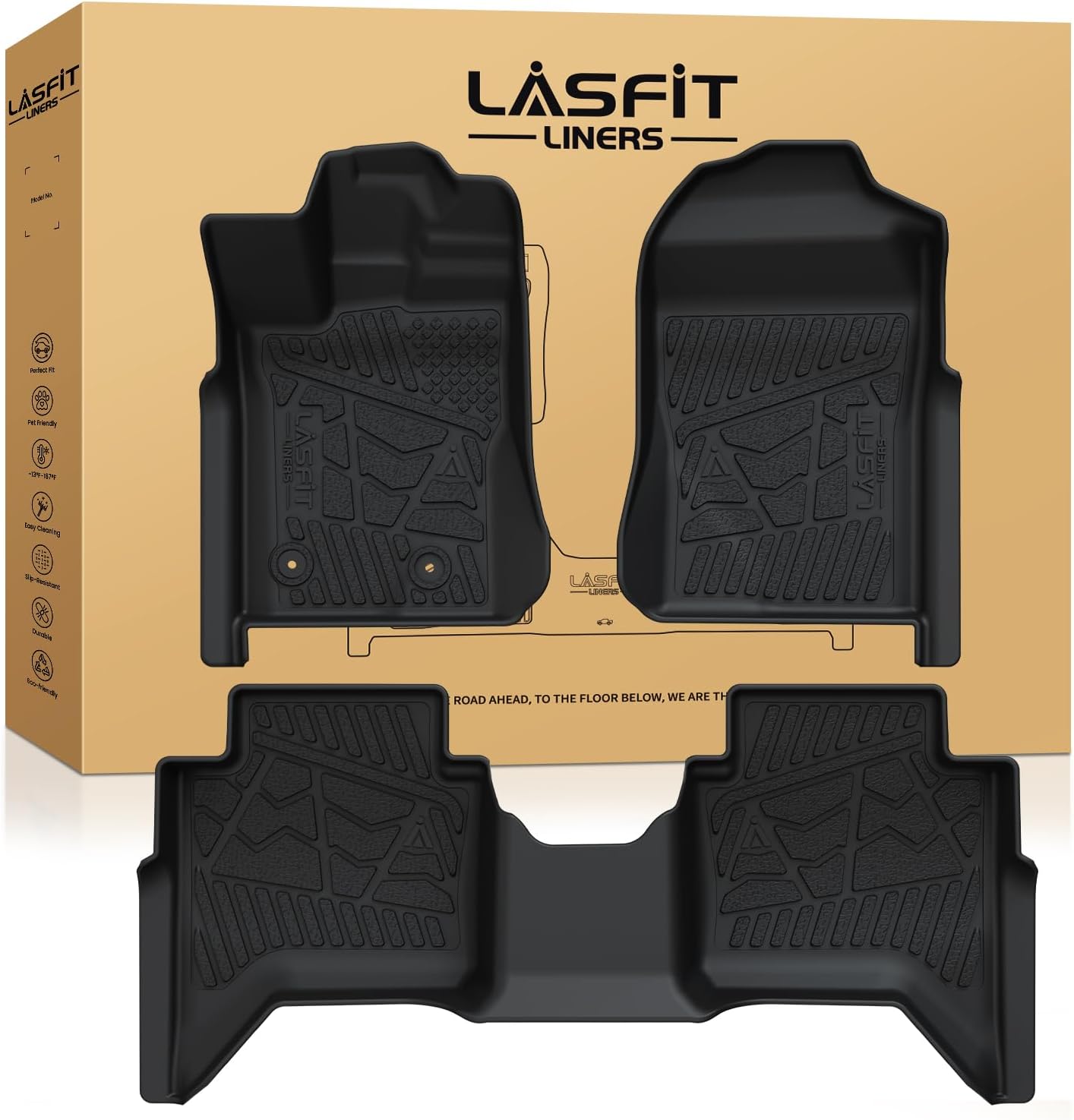 LASFIT Floor Mats for Ford Ranger 2024 2025 SuperCrew Cab