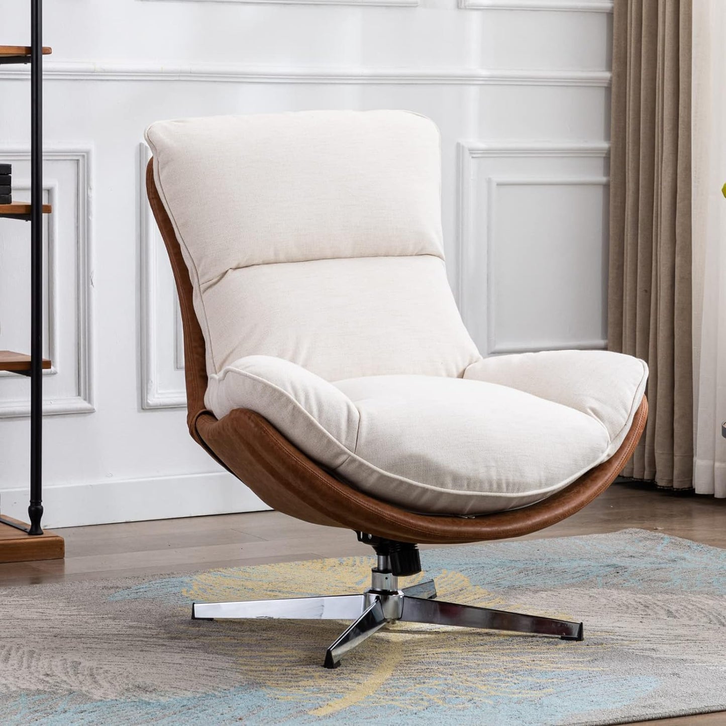 Swivel Accent Chair, Modern Armless Design, Beige