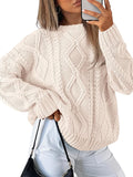 Trendy Queen Women's Oversized Cable Knit Crewneck Sweater - Cozy use