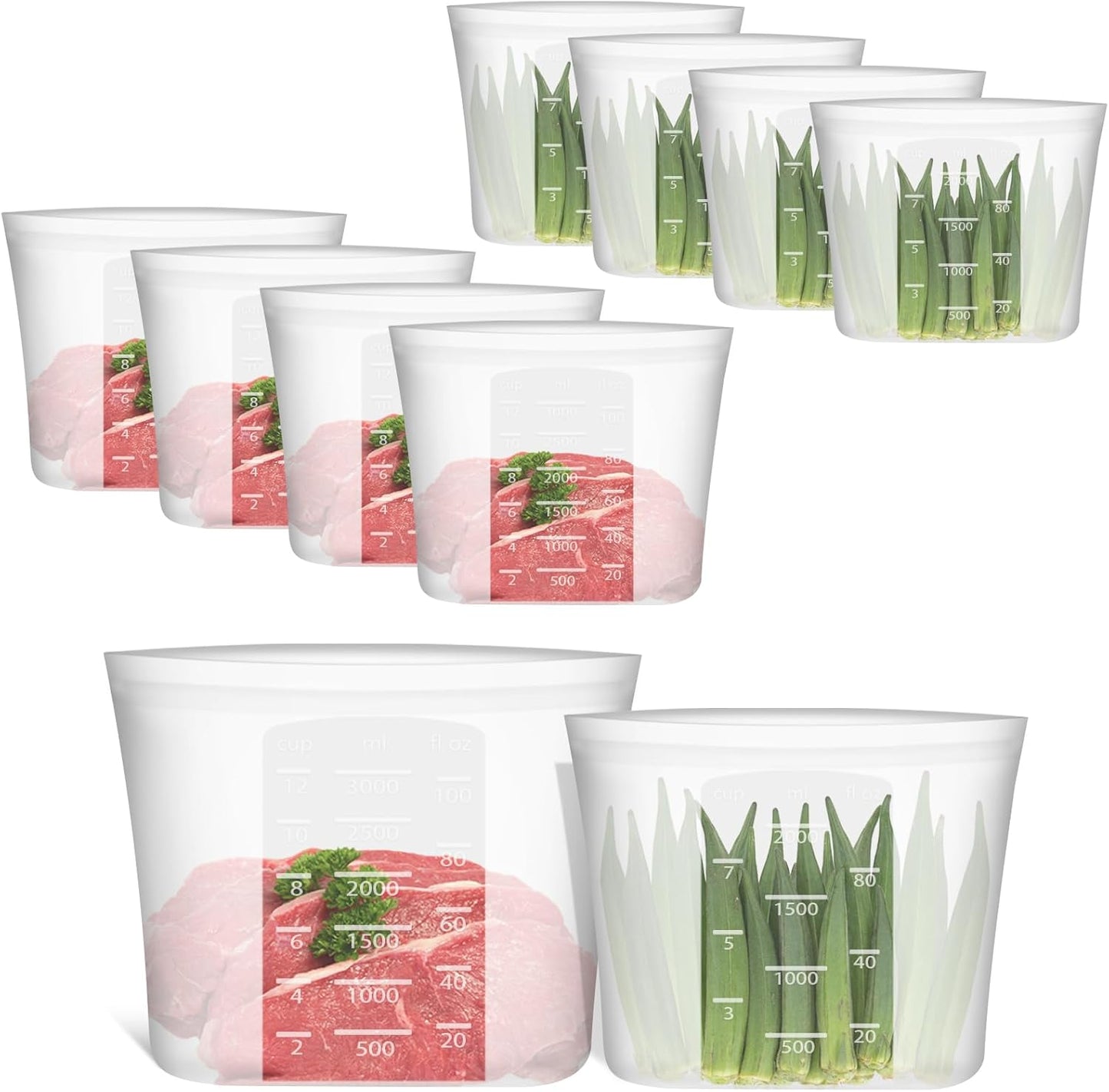 Reusable Silicone Storage Bags Set of 8 for Food and More