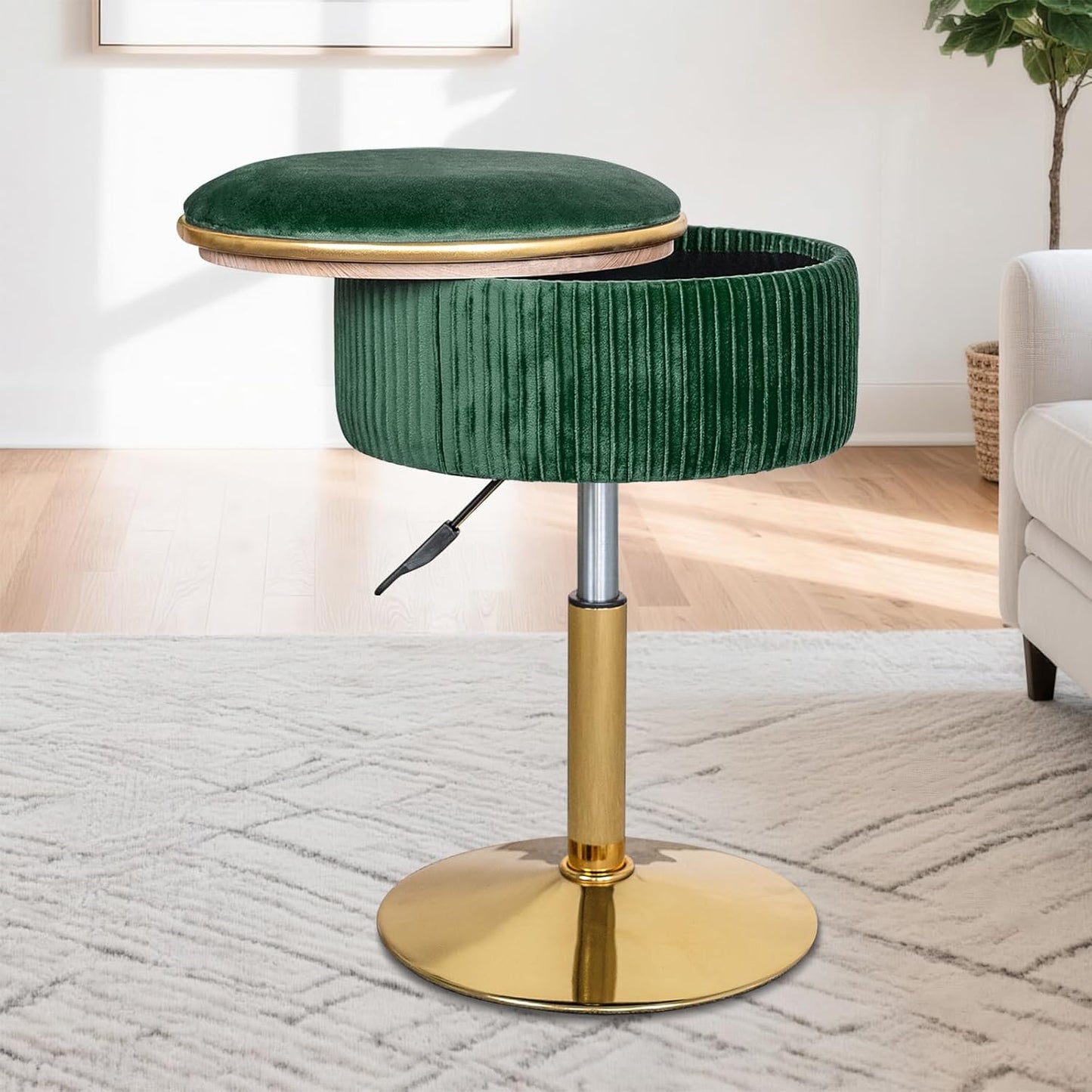 Velvet Vanity Stool with Adjustable Height and Storage Space