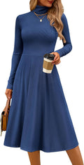 Ribbed Knit High Neck A-Line Dress - Flowy Fall Midi