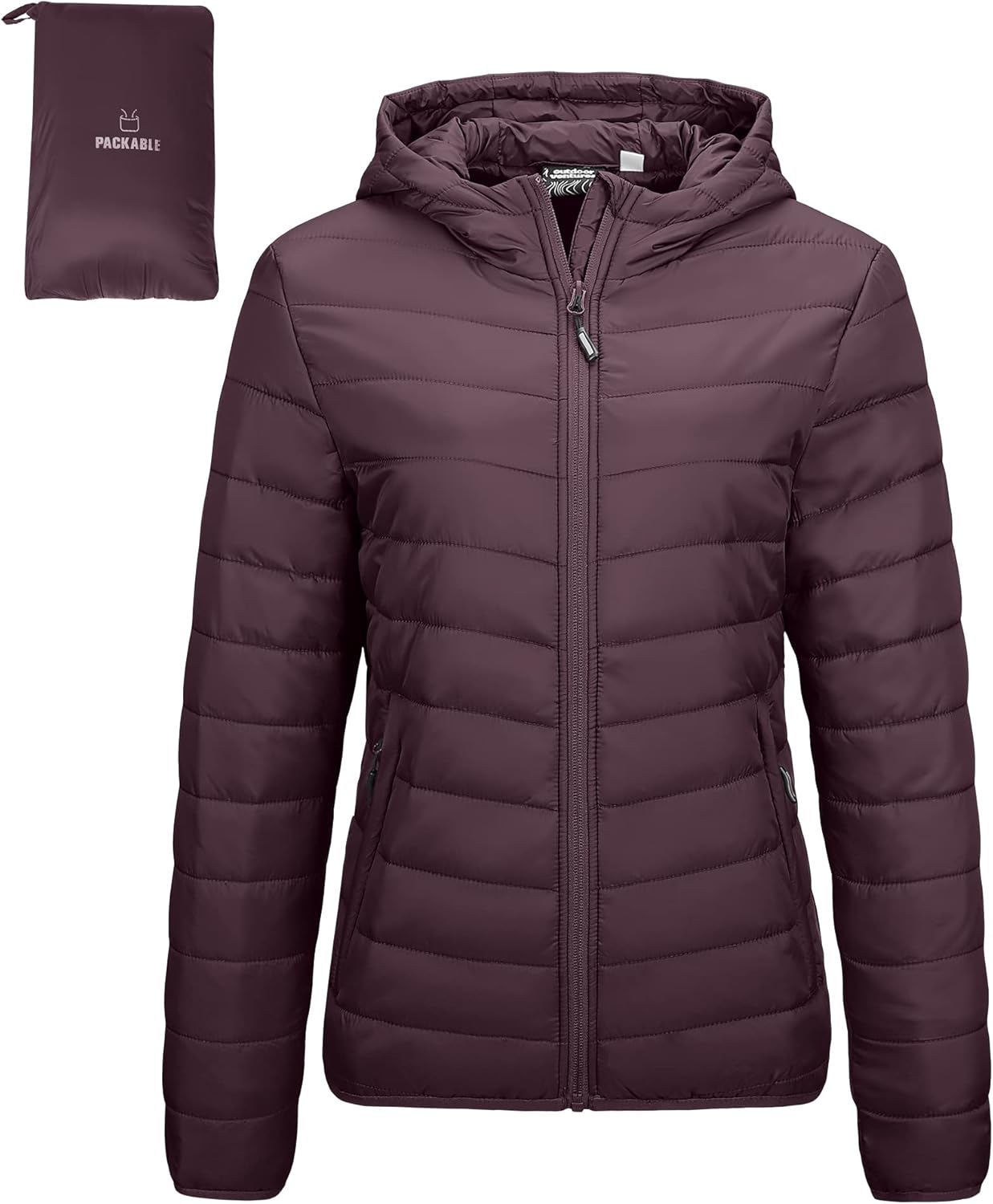 Outdoor Ventures Women's Packable Lightweight Full-Zip Puffer Jacket
