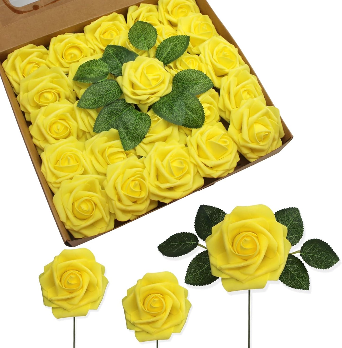 JOYLEX Artificial Flowers Yellow Realistic Roses for DIY Decor
