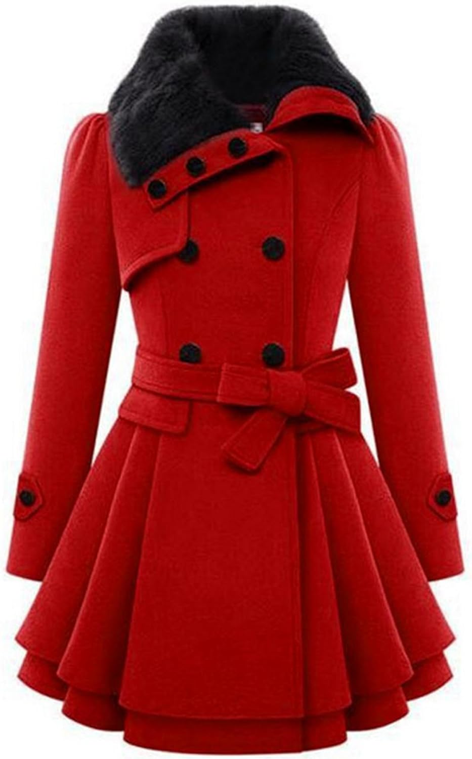 Stylish Women's Faux Fur Lapel Double-Breasted Winter Coat