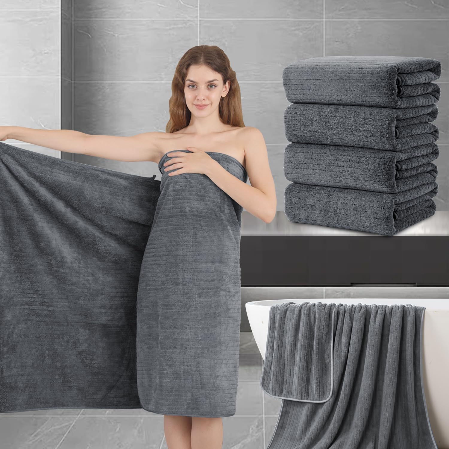 Extra Large Bath Sheet Set of 4, Ultra Soft Fluffy Towels