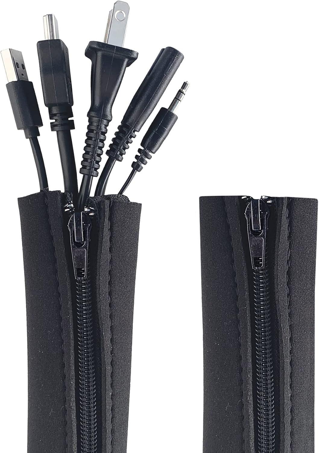Hide & Protect Wires with Zipper Cable Sleeve - Cord Organizer 2-Pack