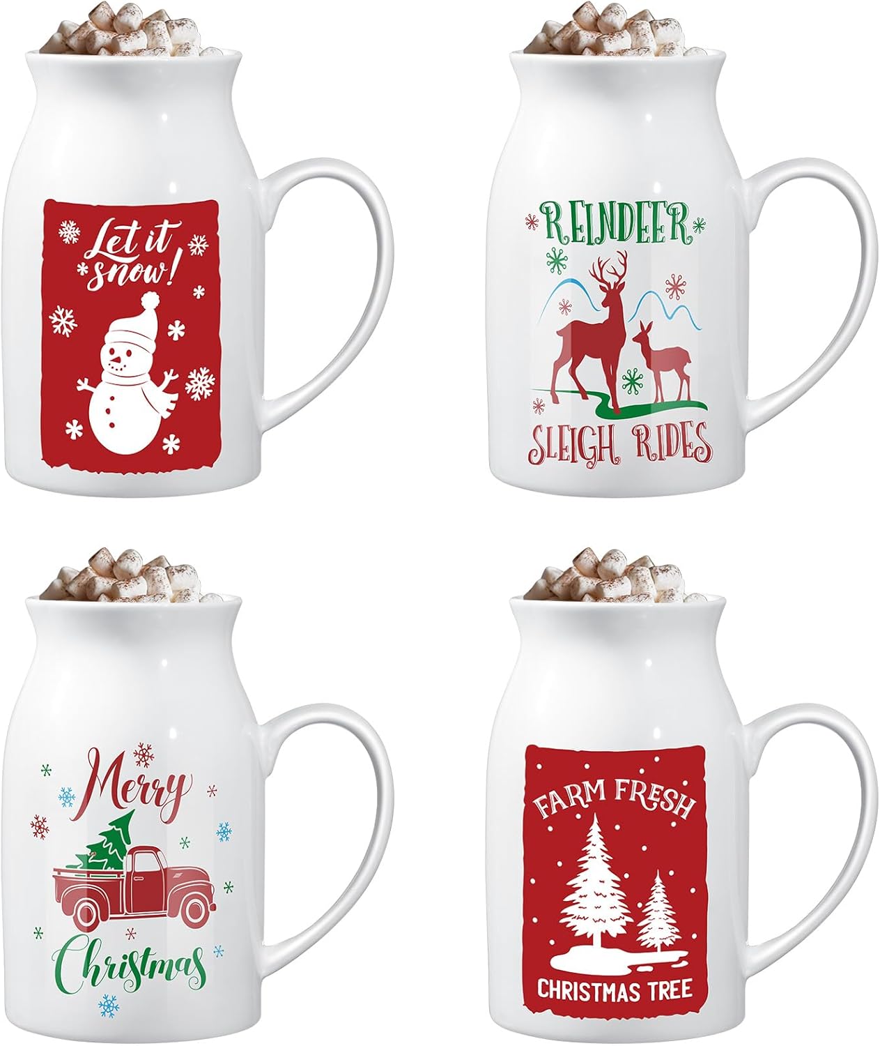 Hushee 4 Pcs 9.5 oz Ceramic Christmas Mug Gift Set for Holidays