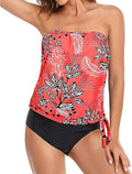 Two Piece Bandeau Tankini Swimsuit for Women - Strapless Blouson Set