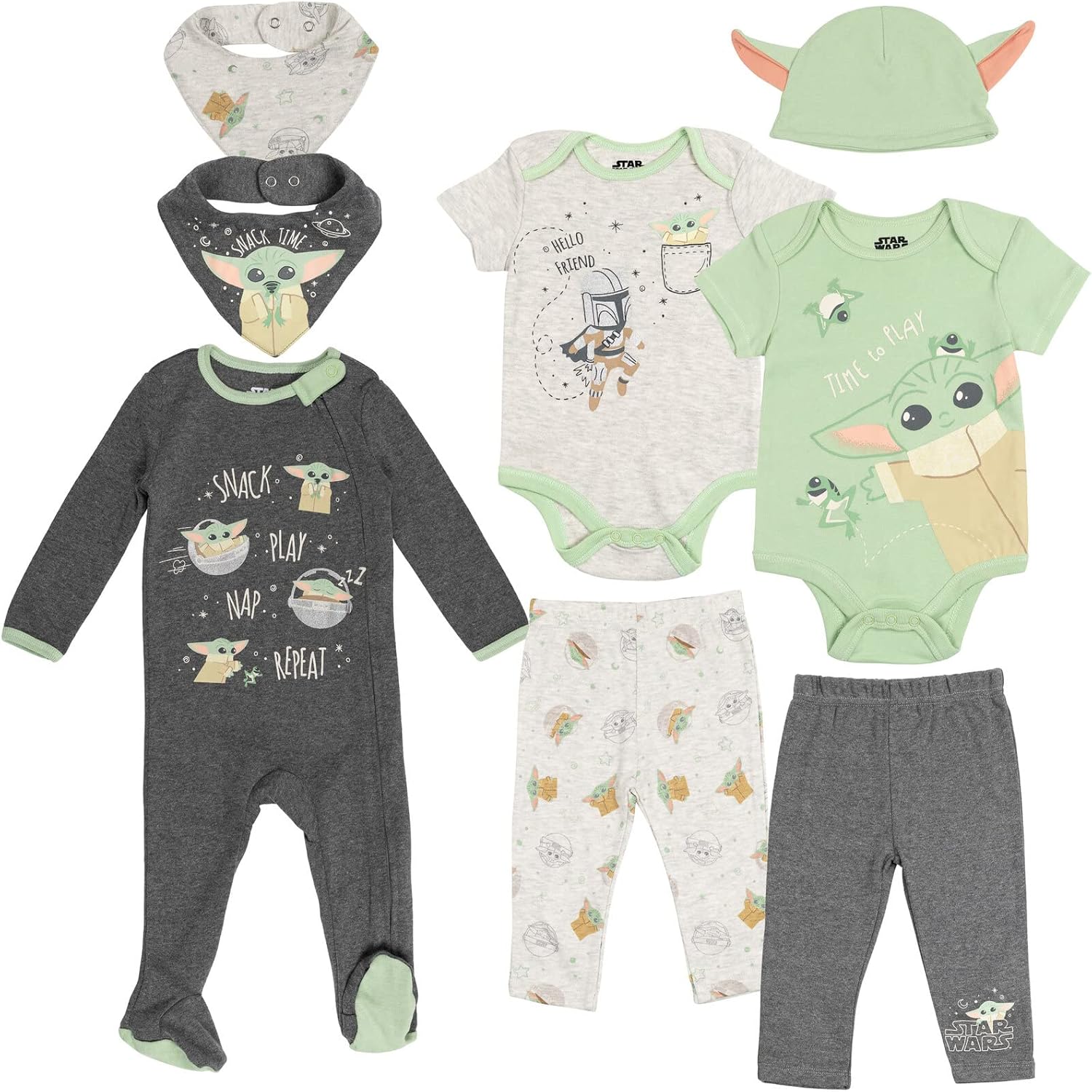 Star Wars The Child Baby Bodysuits 8 Piece Outfit Set for Infants