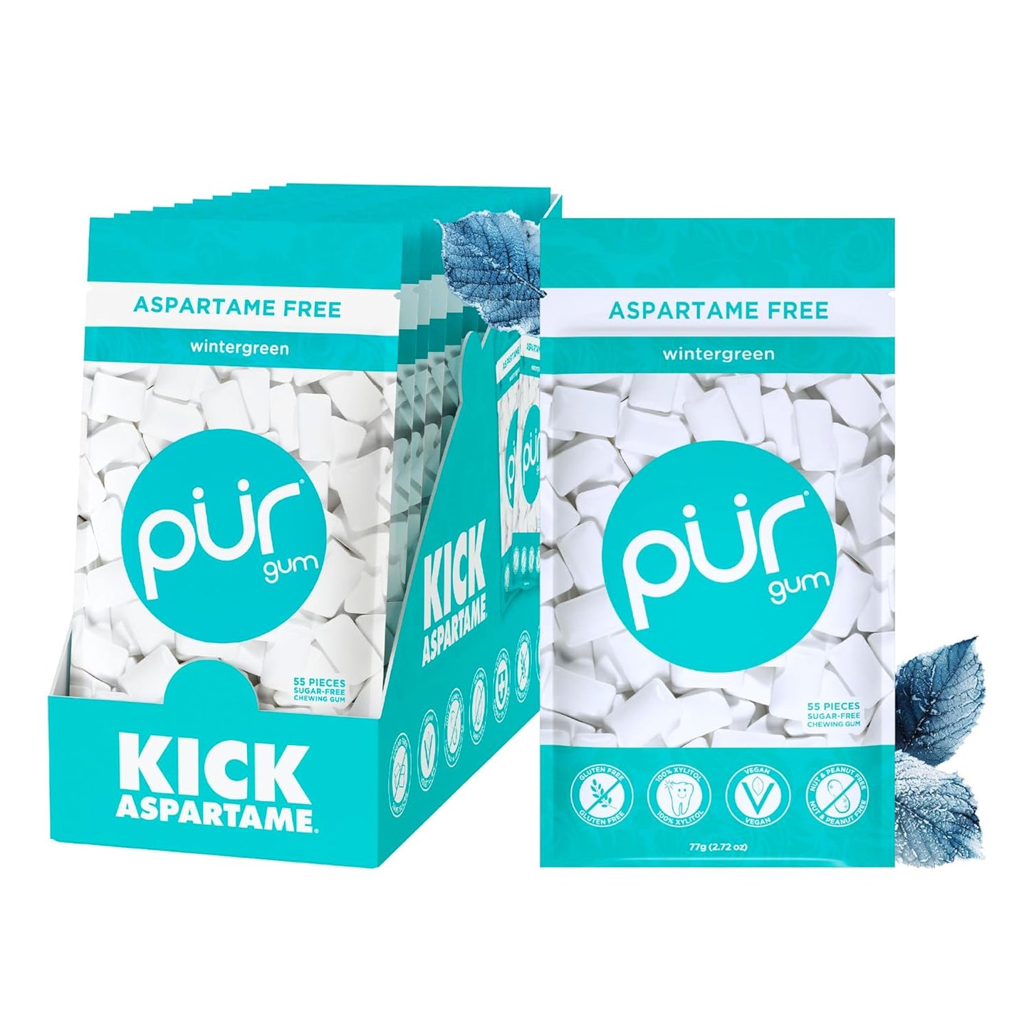 PUR Gum Natural Wintergreen Flavor - Sugar Free & Aspartame Free