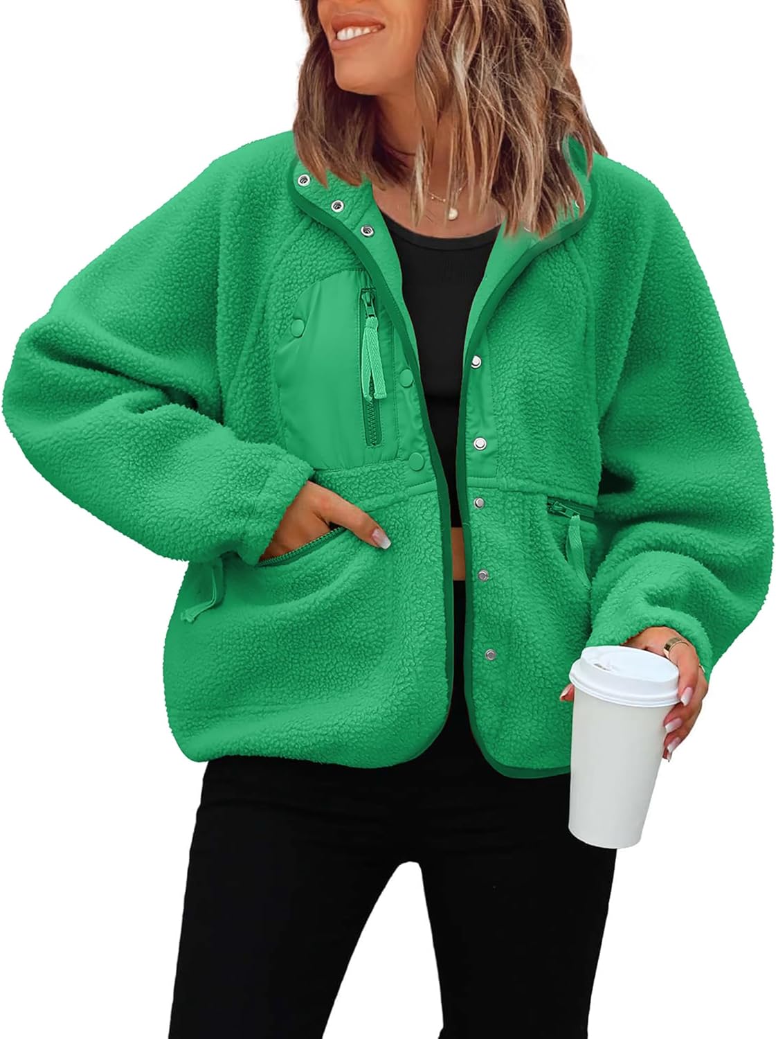 ReachMe Womens Sherpa Jacket Casual Fuzzy Fleece Winter Coats