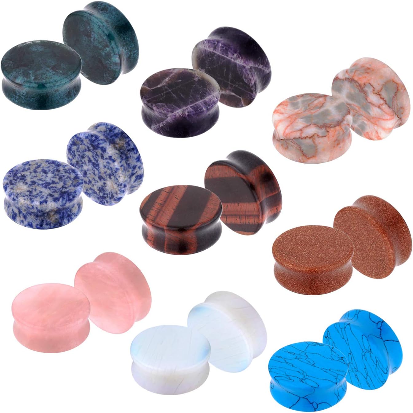 BodyJ4You 18PC Body Piercing Stone Plugs for Ear Stretching