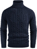 Men Turtleneck Sweater Slim Fit Cable Knit Mock Neck - Warm Daily Wear